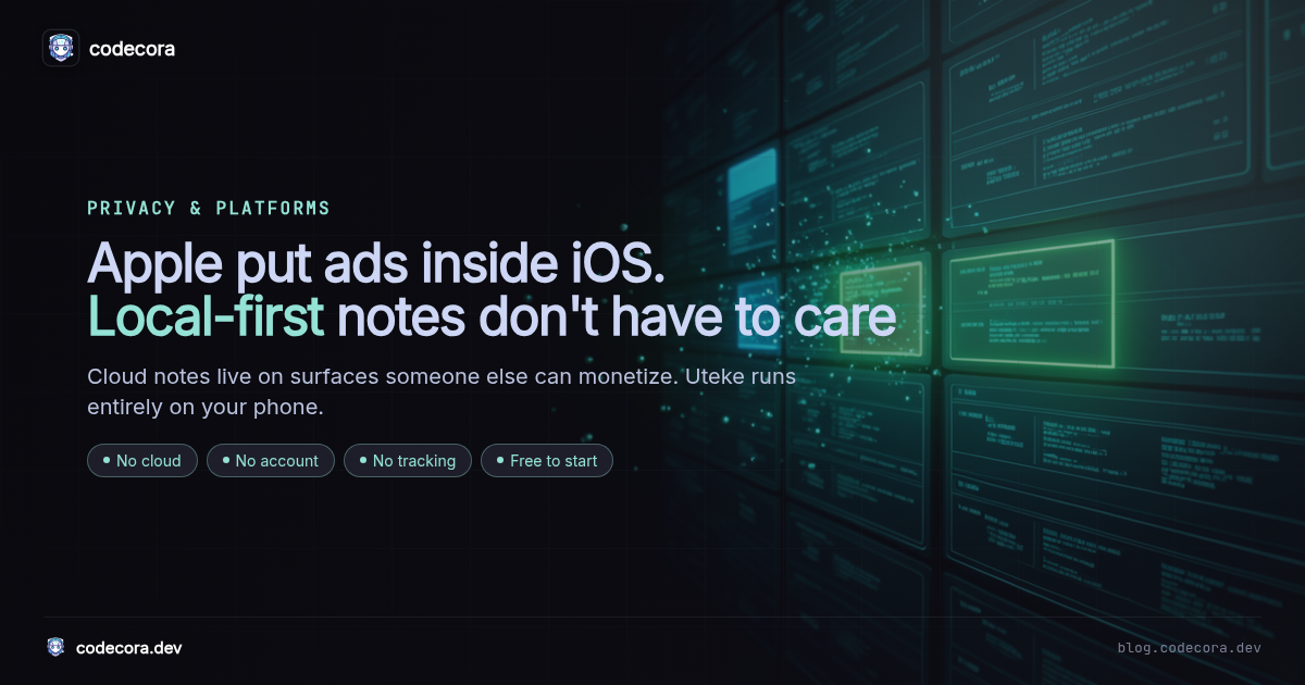 Apple Put Ads Inside iOS. Local-First Notes Don't Have to Care